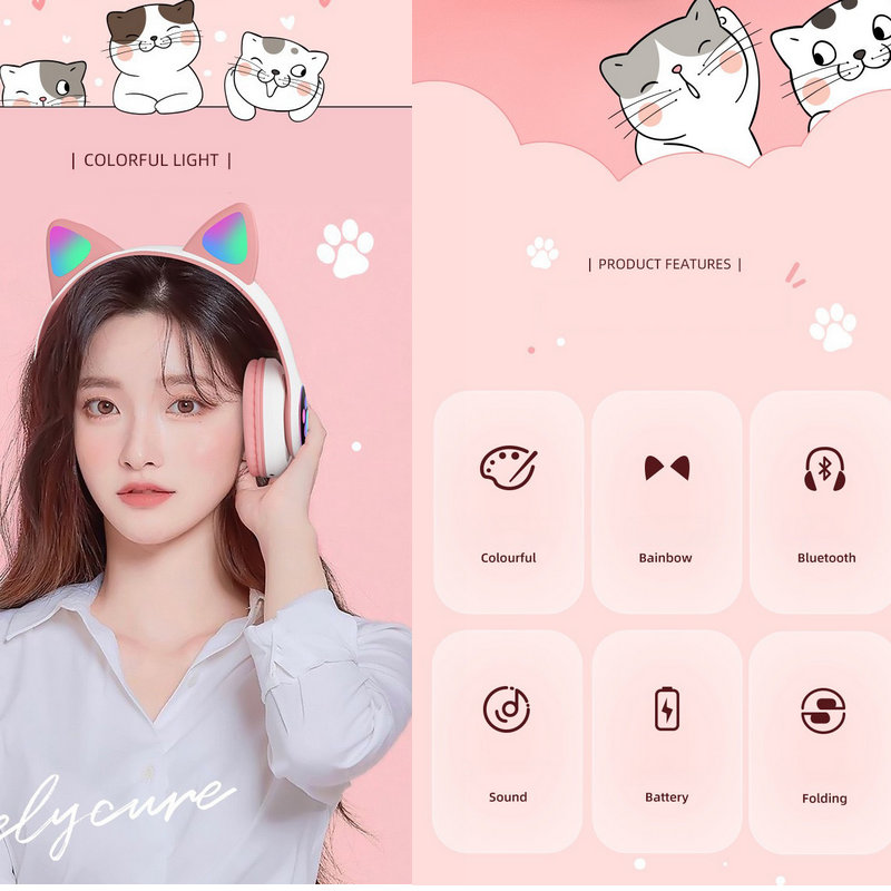 Cat Ears Headphones Flash Ligh - Cat Ear Bluetooth Headset Led ulasan dan harga